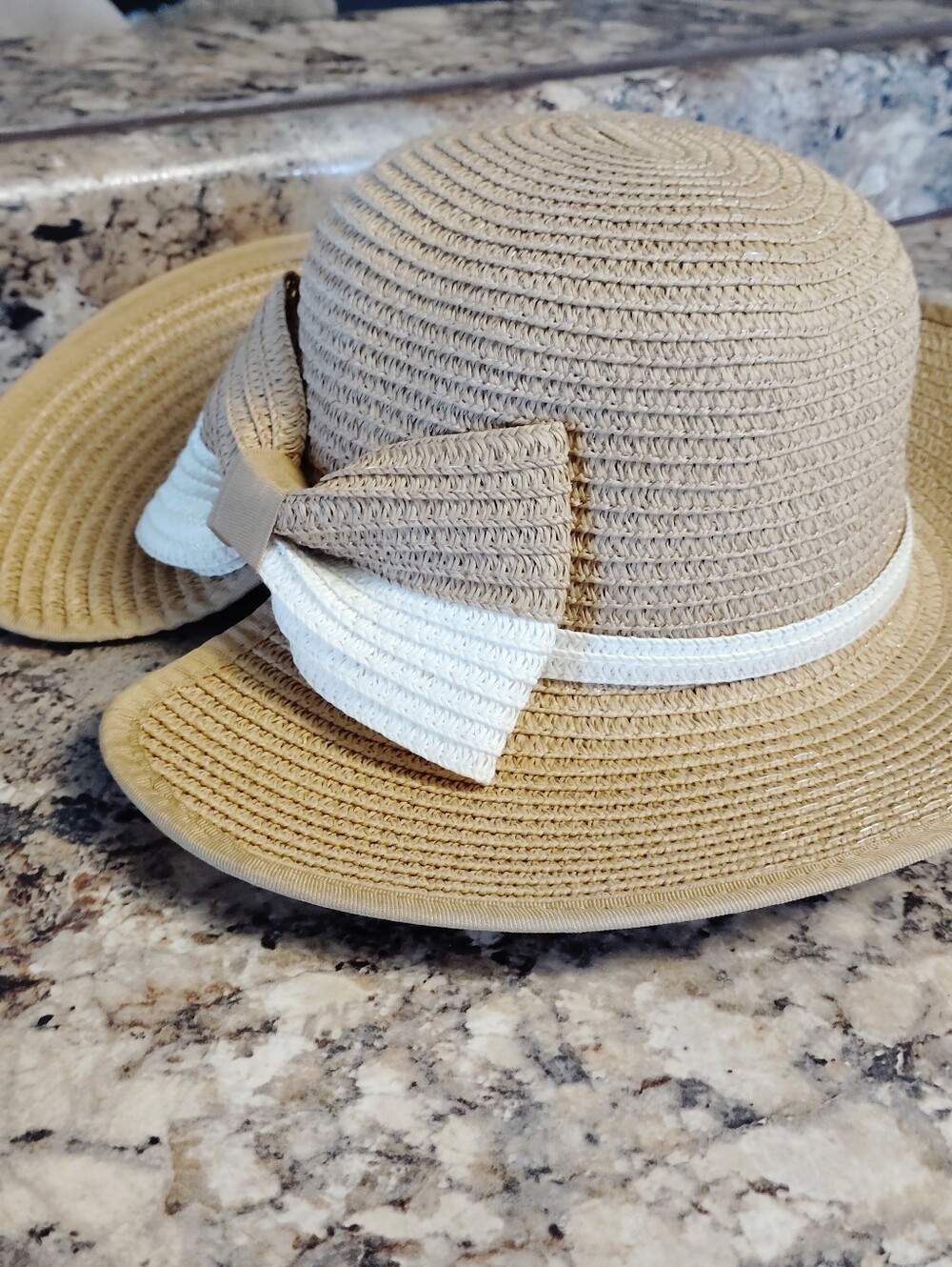 Girls' Tan and White Bow Sun Hat - Kids Accessories